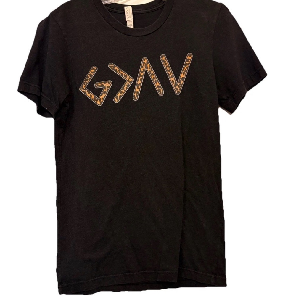 Bella Canvas Black Tee with Leopard Print Design